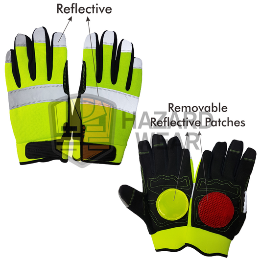 Traffic Gloves With Reflective Strips & Removeable Patches